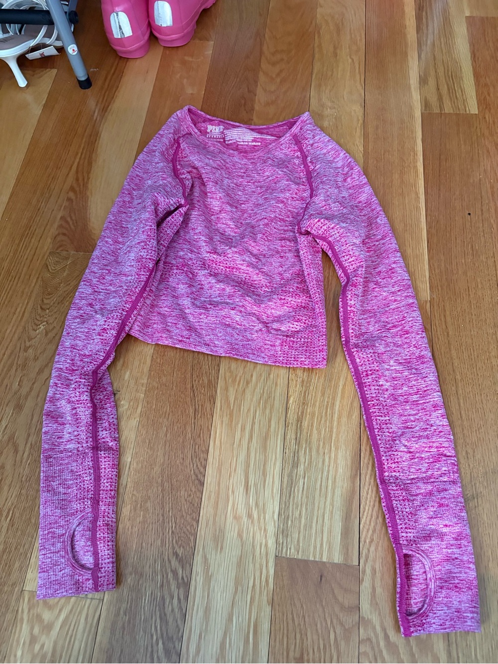 PINK Victoria's Secret Pink Marled Long Sleeve Crop Top